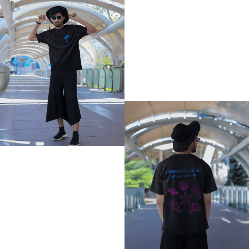 Người mẫu mặc áo thun Coral Melody in 2 chiều
