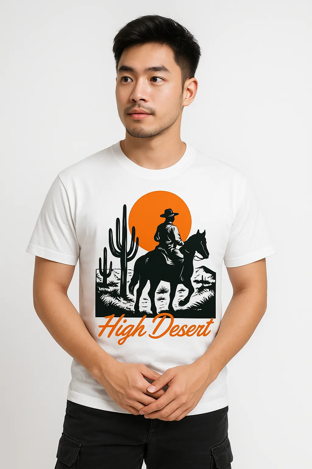 Người mẫu mặc áo thun Cowboy & Sunset