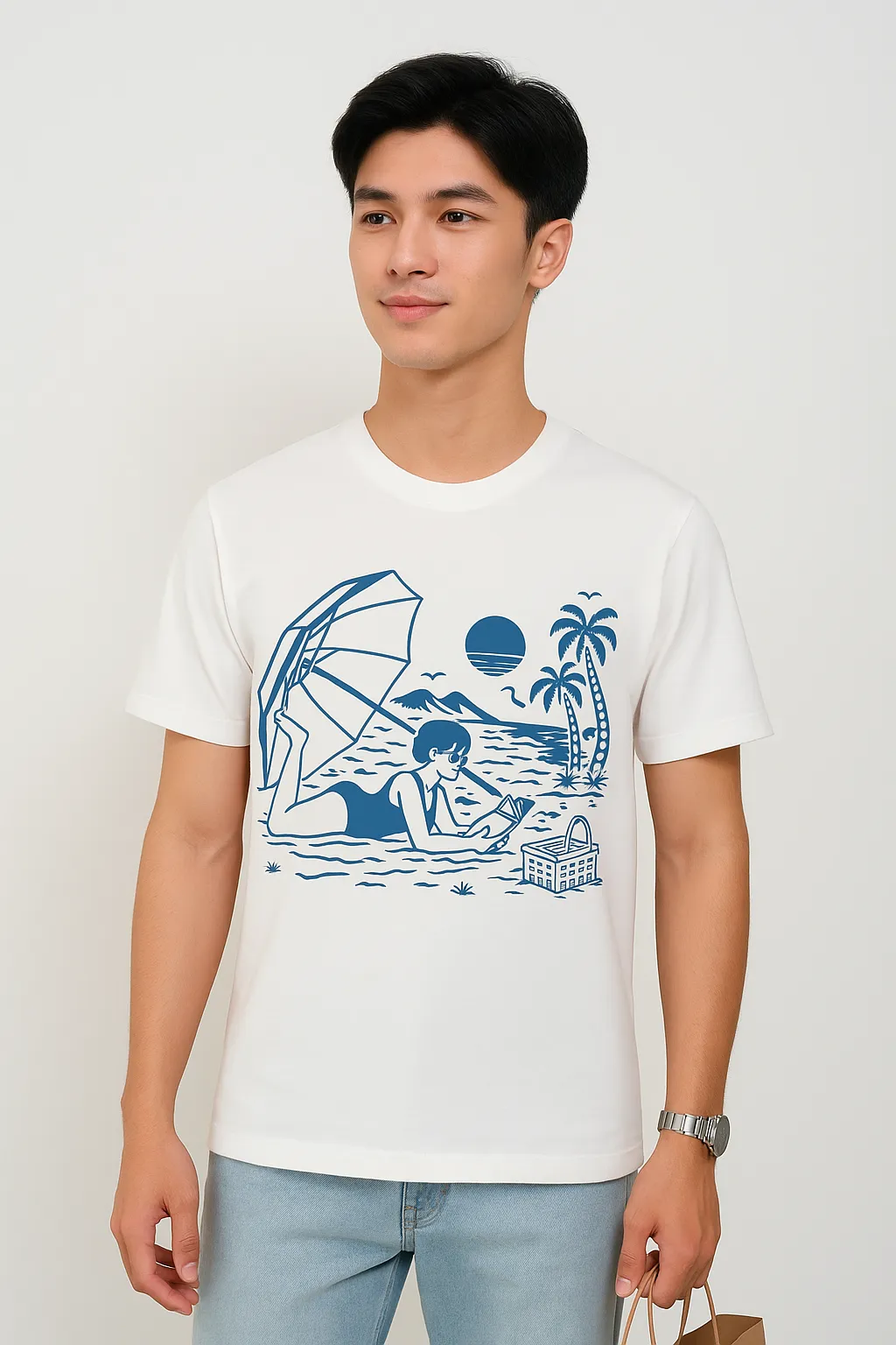 Người mẫu mặc áo thun Ocean Breeze