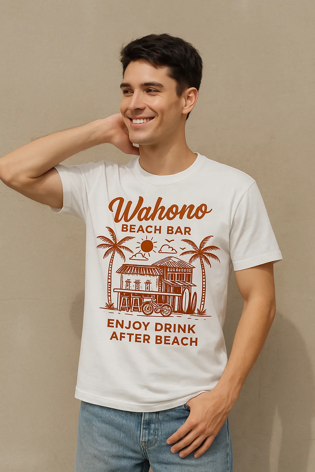 Người mẫu mặc áo thun Wahono Beach