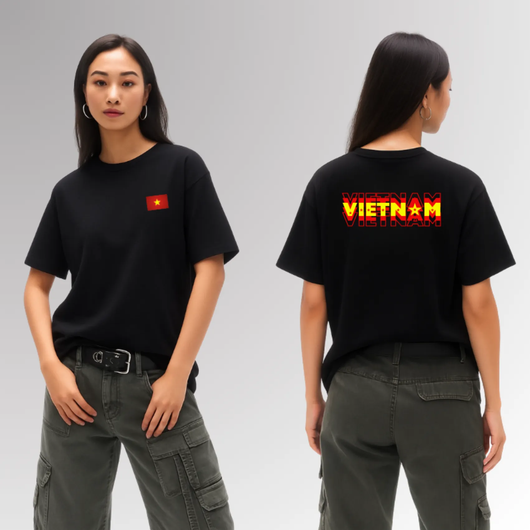 Người mẫu mặc áo thun Cờ Việt Nam