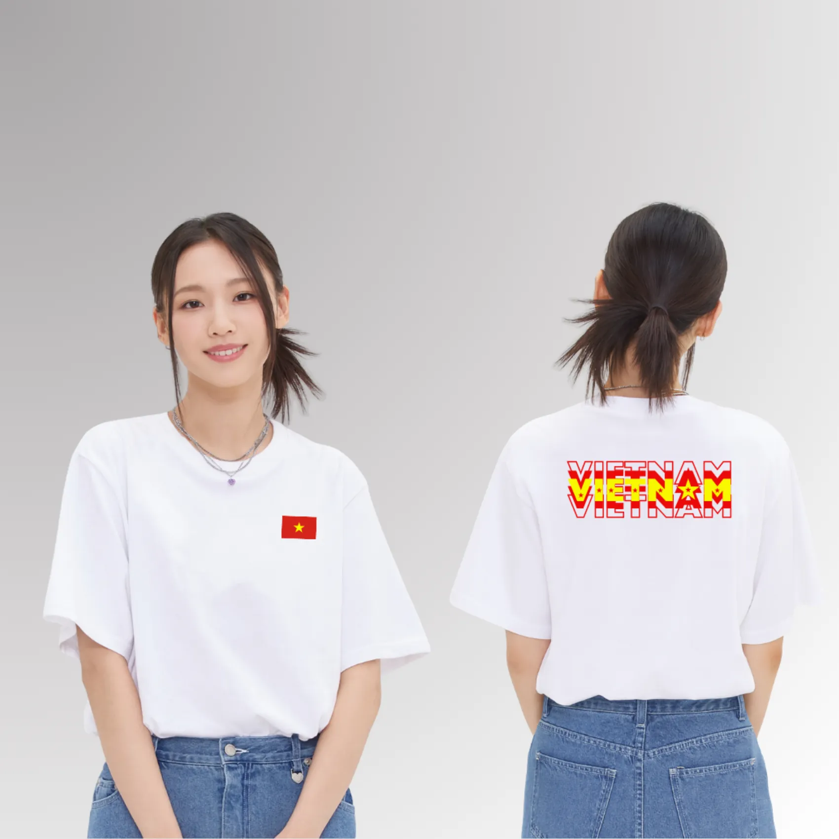 Người mẫu mặc áo thun Cờ Việt Nam
