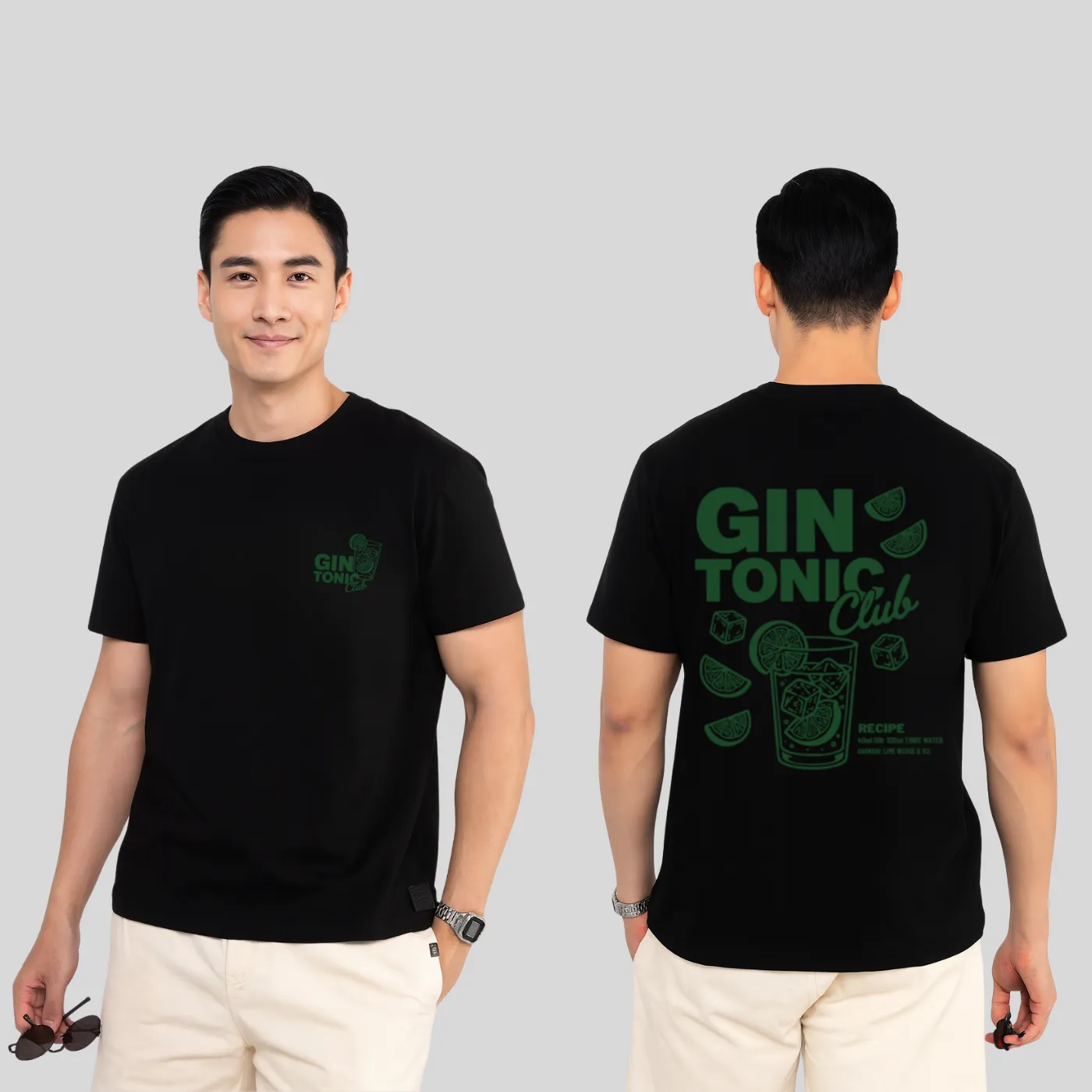 Người mẫu mặc áo thun Gin Tonic