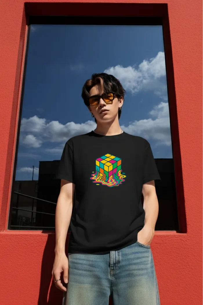 Người mẫu mặc áo thun Melting Rubik