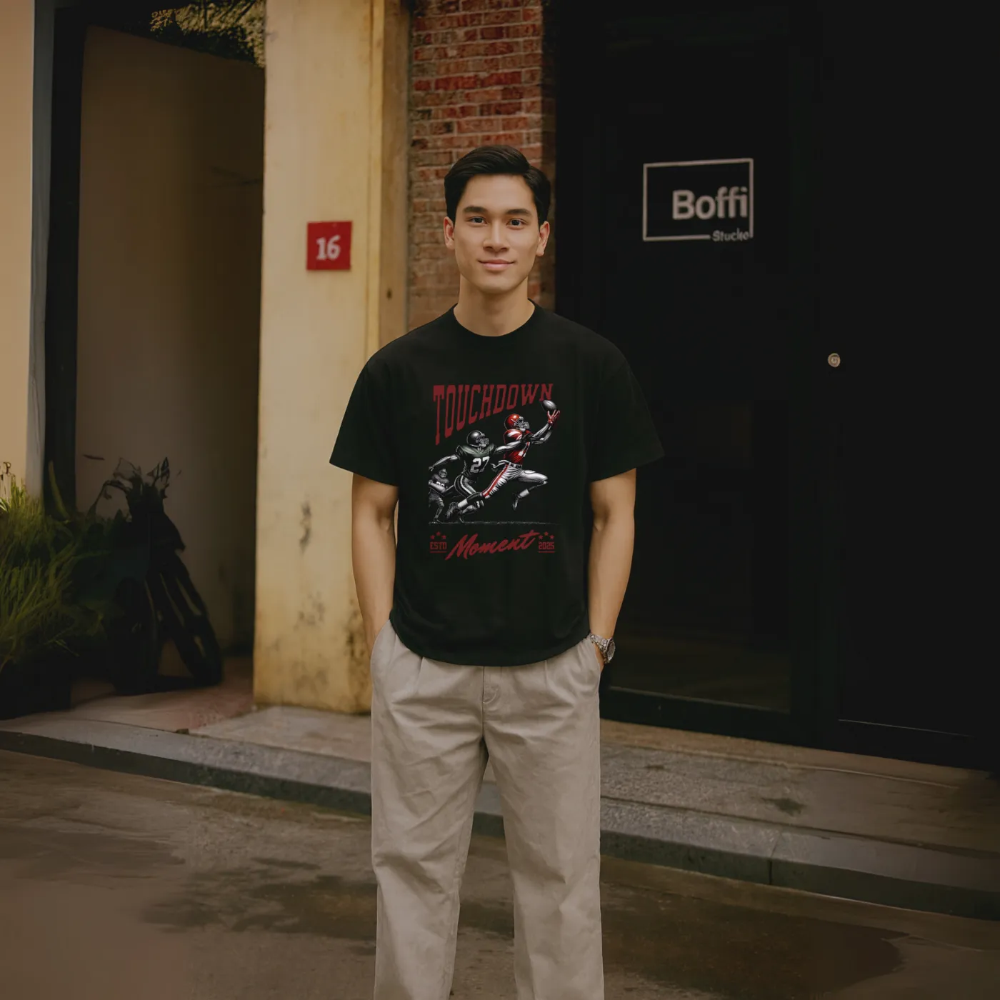 Người mẫu mặc áo thun Touchdown Moment